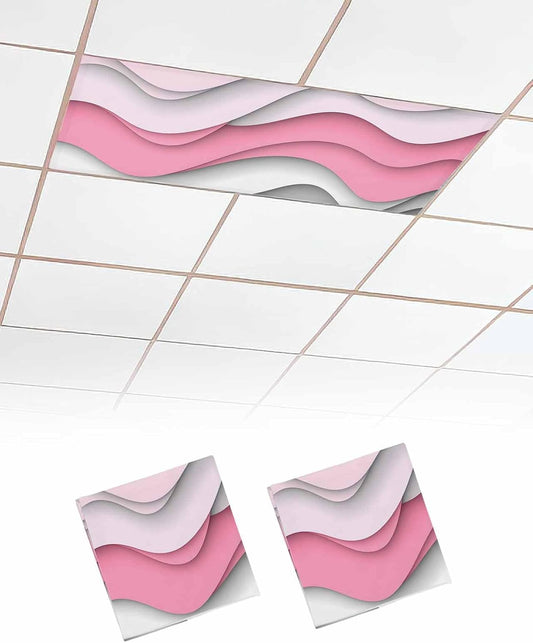 2 Pack Pink Ombre Fluorescent Light Covers Pink Gray Gradient Abstract Wave Geometric Magnetic Light Covers Fluorescent Ceiling Shade Filters for Classroom Office School Home 4 x 2 Feet