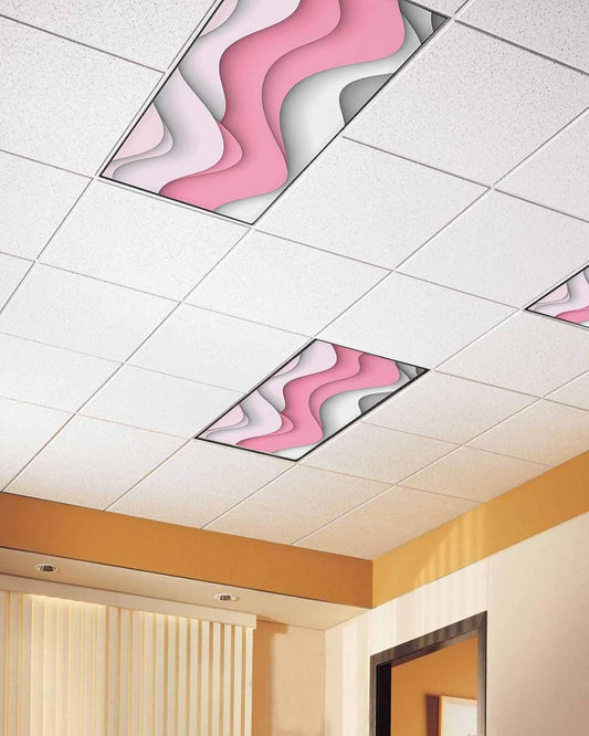 2 Pack Pink Ombre Fluorescent Light Covers Pink Gray Gradient Abstract Wave Geometric Magnetic Light Covers Fluorescent Ceiling Shade Filters for Classroom Office School Home 4 x 2 Feet