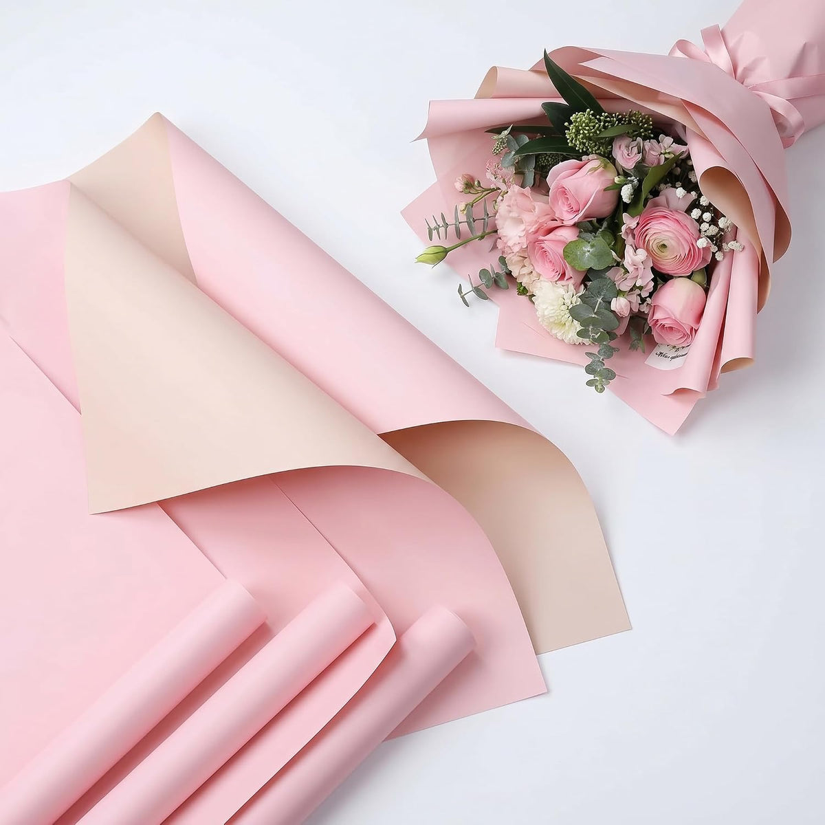 20 Sheets Pink Floral Wrapping Paper, 21.7x21.3 Inch Waterproof Korean Style Flower Wrap for Bouquets - Premium Pink Floral Paper for Single Flower Wrap, Birthdays, Weddings & DIY Crafts