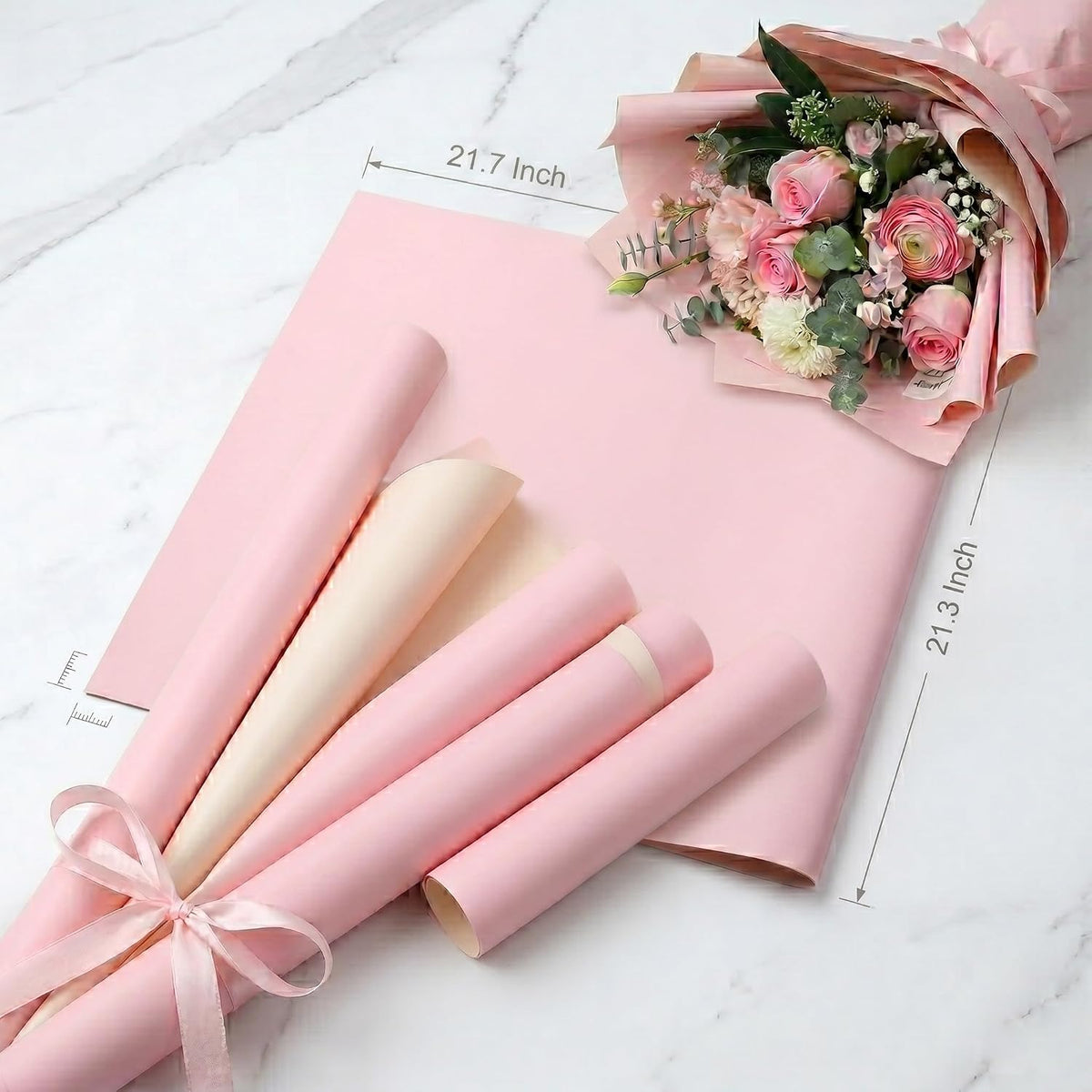 20 Sheets Pink Floral Wrapping Paper, 21.7x21.3 Inch Waterproof Korean Style Flower Wrap for Bouquets - Premium Pink Floral Paper for Single Flower Wrap, Birthdays, Weddings & DIY Crafts