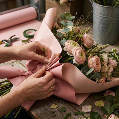 20 Sheets Pink Floral Wrapping Paper, 21.7x21.3 Inch Waterproof Korean Style Flower Wrap for Bouquets - Premium Pink Floral Paper for Single Flower Wrap, Birthdays, Weddings & DIY Crafts