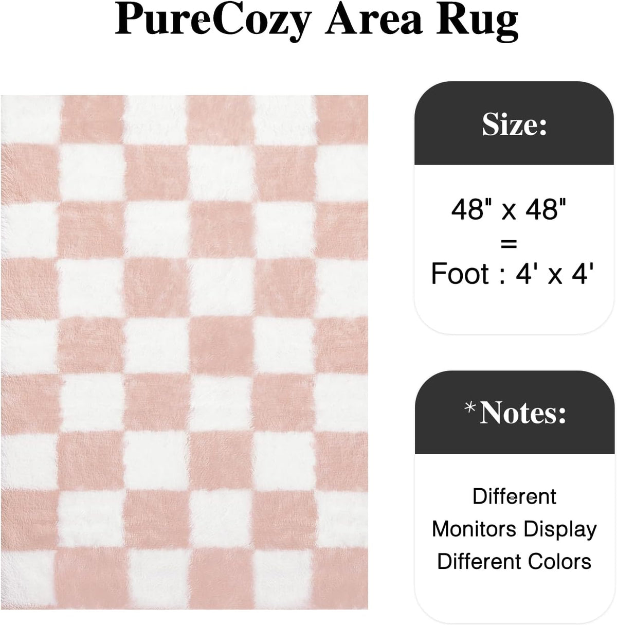 Pink Round Rug 6ft for Bedroom Soft Fluffy Checkered Shag Carpet