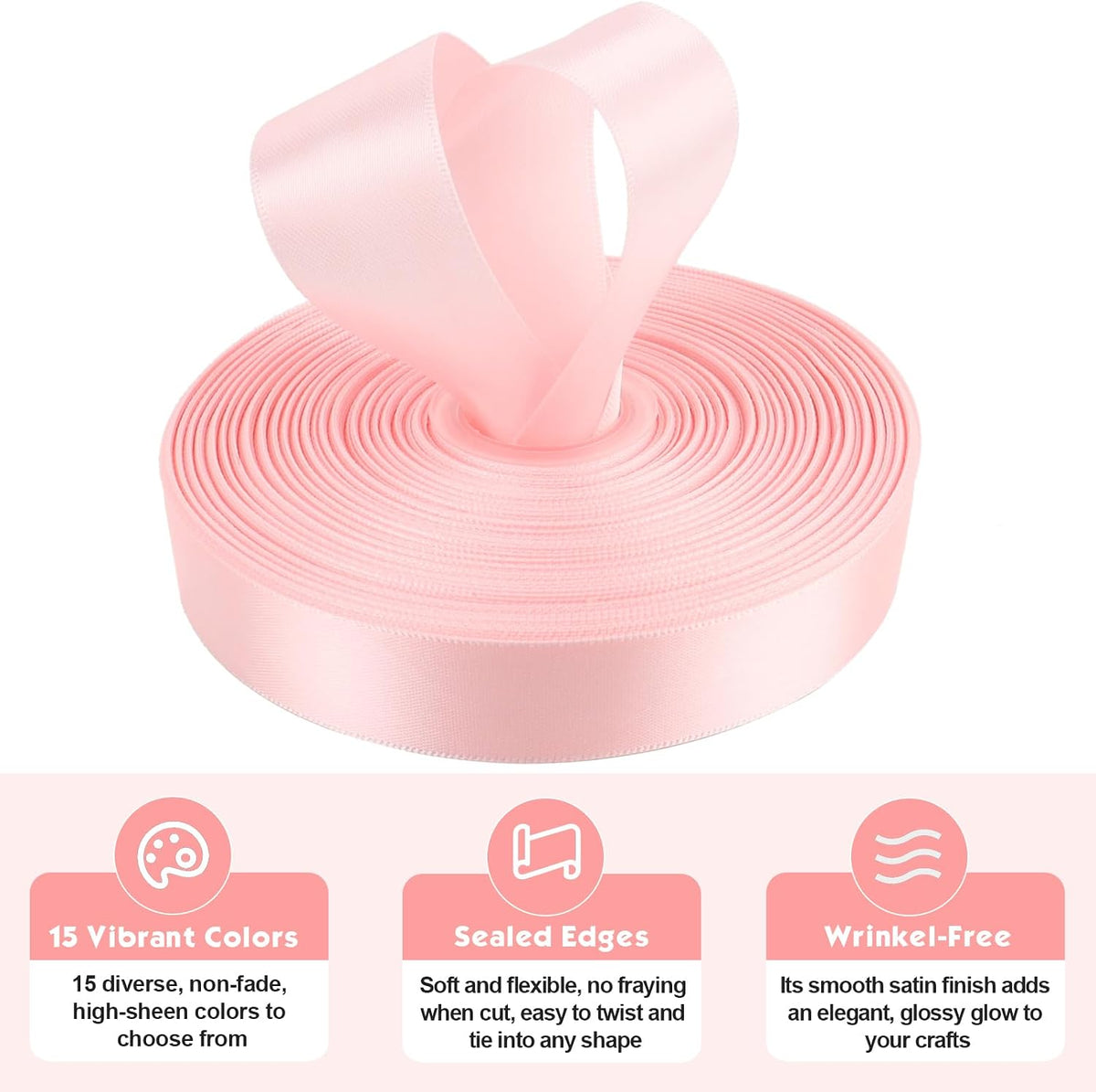 1 Inch Double Faced 50 Yards Pink Satin Ribbon for Crafts Gift Wrapping