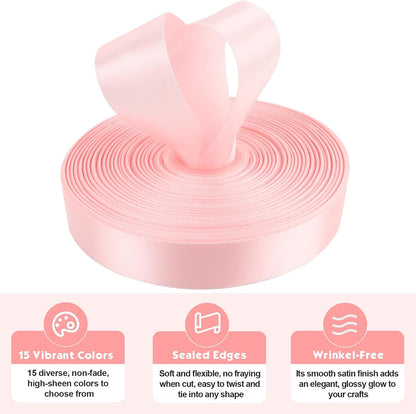 1 Inch Double Faced 50 Yards Pink Satin Ribbon for Crafts Gift Wrapping