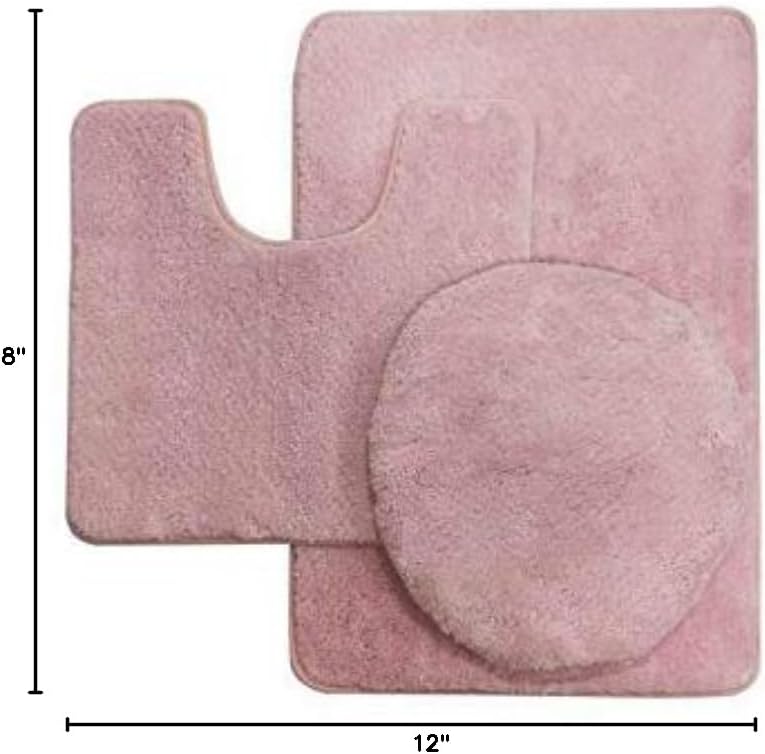 3 pc Solid Light Pink Bathroom Rug Set Bath Mats Bath Set Super Soft Anti Slip Soft Mats New
