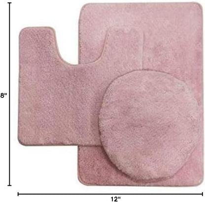 3 pc Solid Light Pink Bathroom Rug Set Bath Mats Bath Set Super Soft Anti Slip Soft Mats New