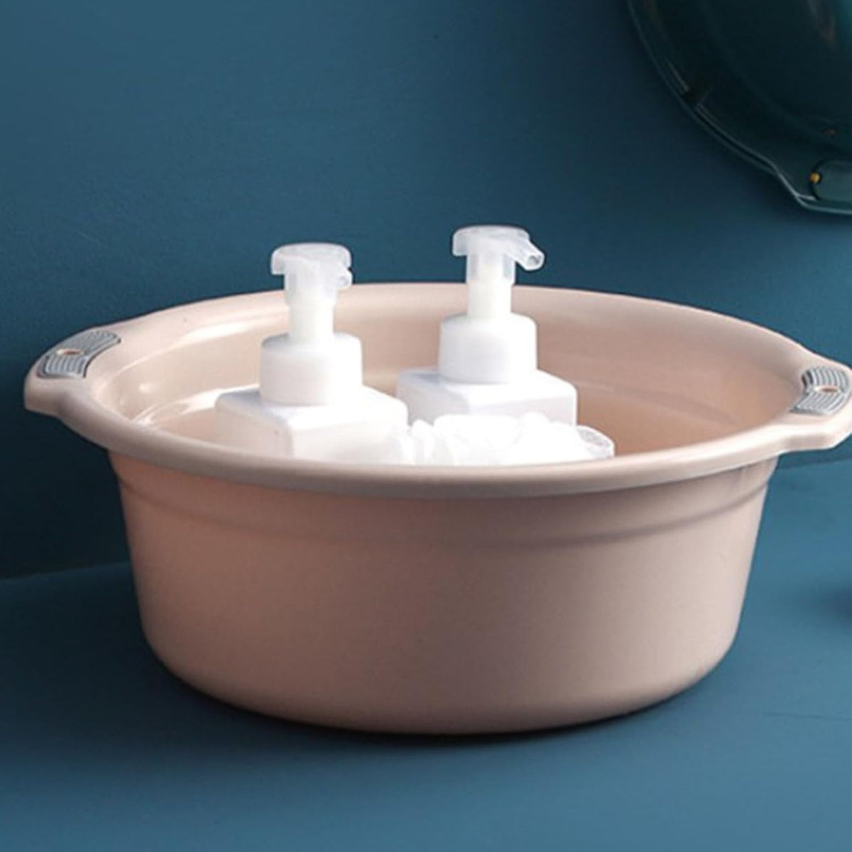Plastic Washing Basin, Multipurpose Light Face Baby Adult Foot Washbasin Tub with Double Handles Face Vegetable Laundry Foot for Home Bathroom (Large‑Peach Pink)