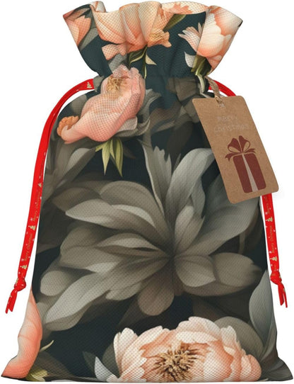 Peach Peony Drawstring Fabric Gift Bags–ideal Holiday Gift Bags For Any Occasion
