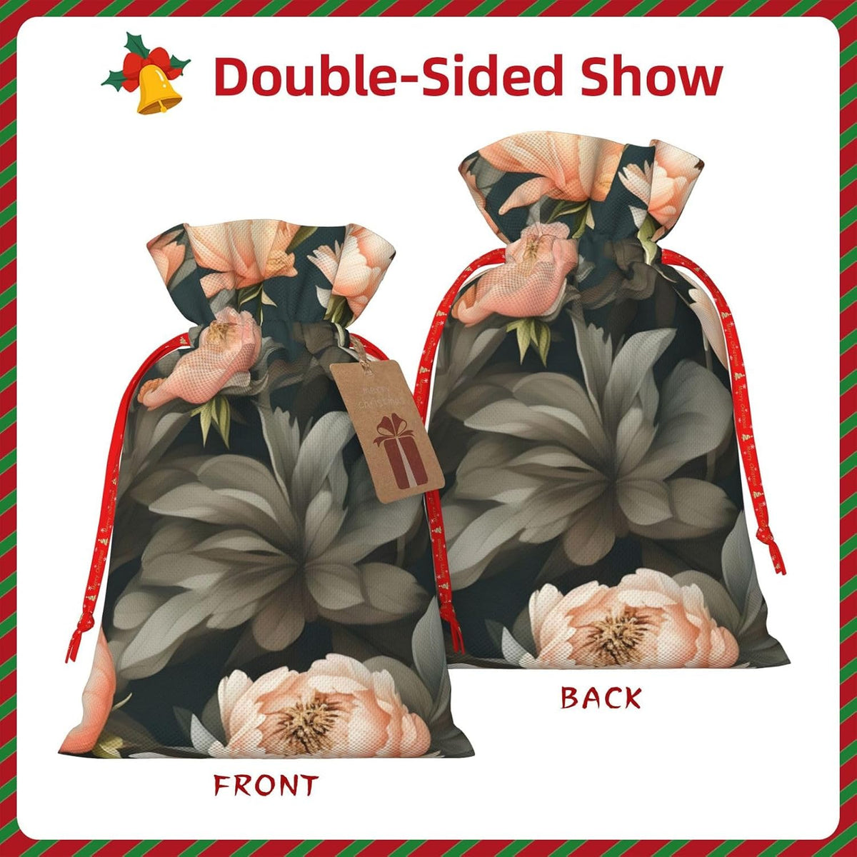 Peach Peony Drawstring Fabric Gift Bags–ideal Holiday Gift Bags For Any Occasion