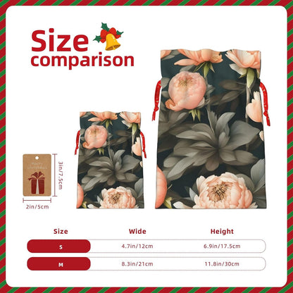 Peach Peony Drawstring Fabric Gift Bags–ideal Holiday Gift Bags For Any Occasion