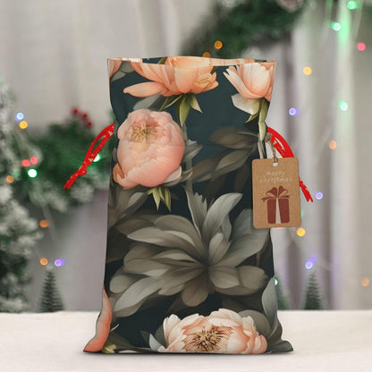Peach Peony Drawstring Fabric Gift Bags–ideal Holiday Gift Bags For Any Occasion