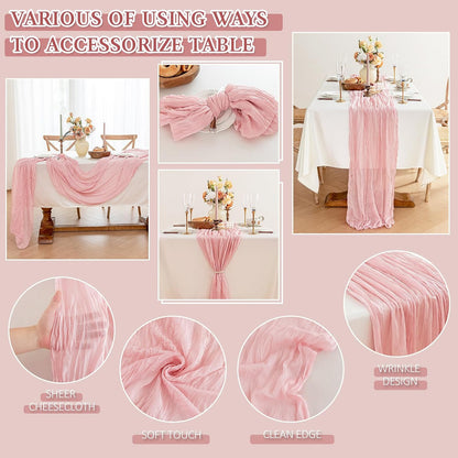 Cheesecloth Table Runner, 10 Ft, Boho Rustic, Dusty Pink, 1 Pcs