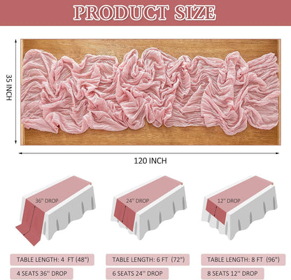 Cheesecloth Table Runner, 10 Ft, Boho Rustic, Dusty Pink, 1 Pcs