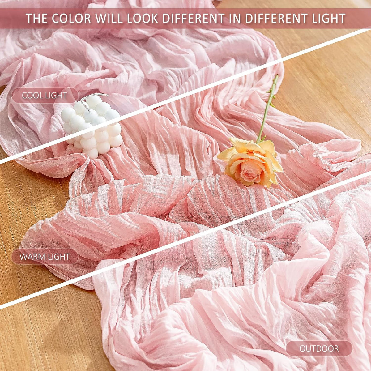 Cheesecloth Table Runner, 10 Ft, Boho Rustic, Dusty Pink, 1 Pcs