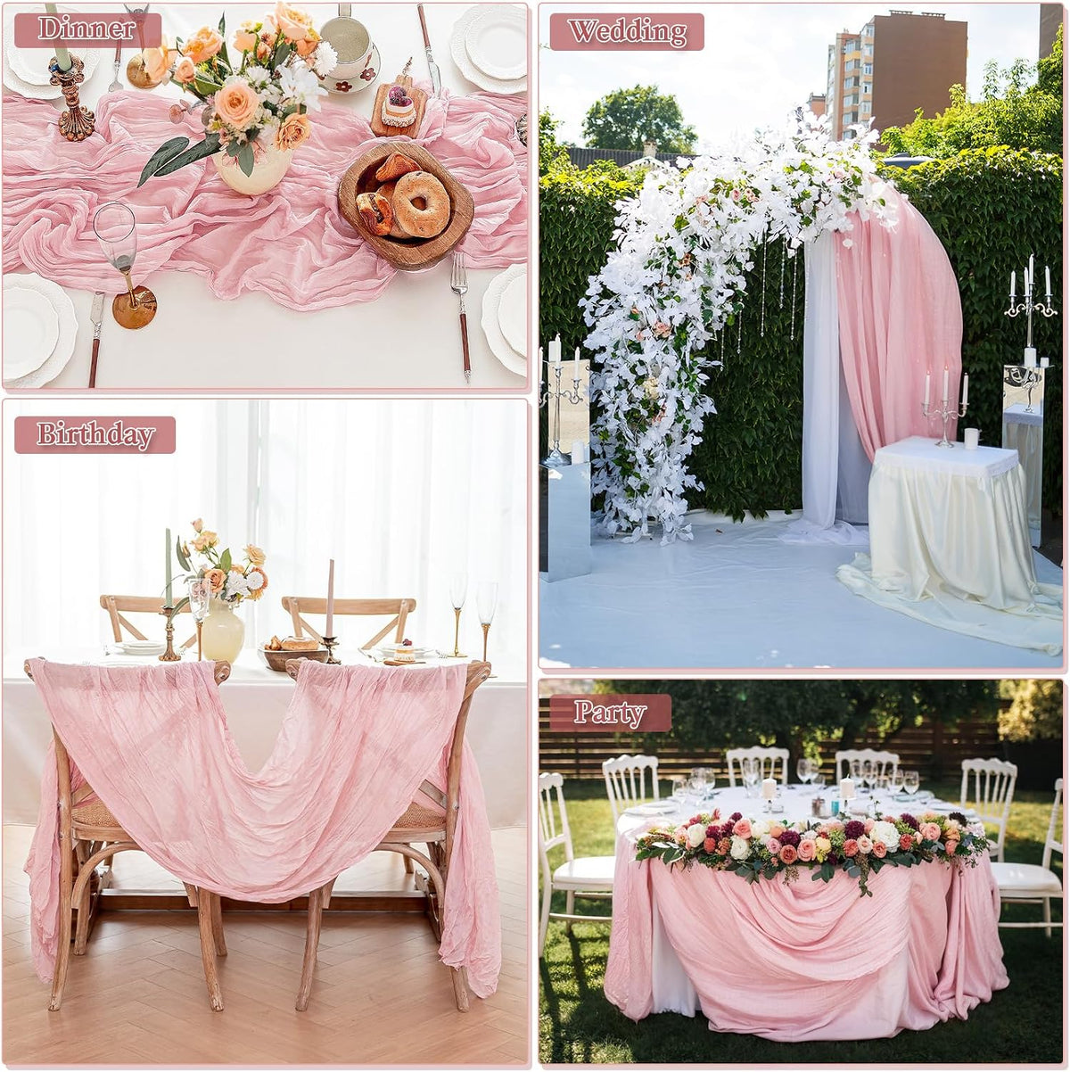 Cheesecloth Table Runner, 10 Ft, Boho Rustic, Dusty Pink, 1 Pcs