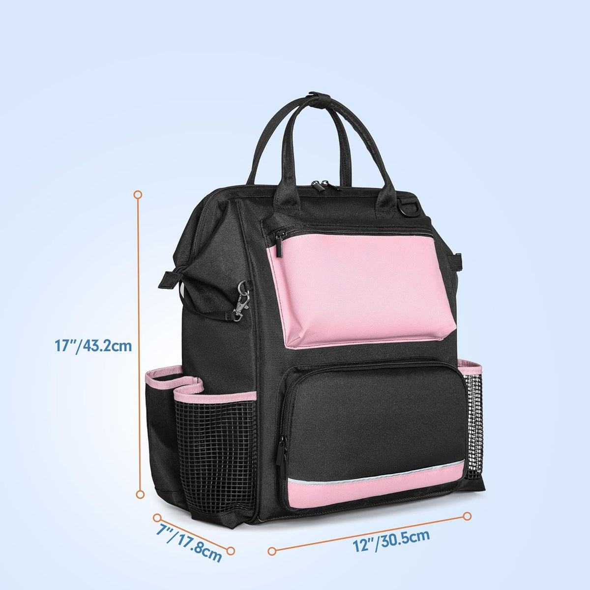LoDrid Heavy Duty Cleaning Supplies Bag with Steel Frame Top, Pink