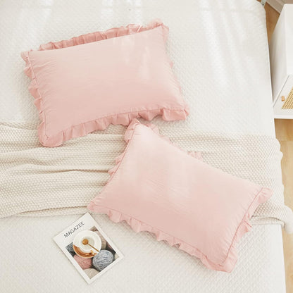 Pink Pillow Shams Baby Pink Ruffle Standard Pillowcases Cute Pillow Cover Set of 2 Shabby Chic Soft Microfiber Pillowcases 2 Pack (Queen (20''x30''), Pink)