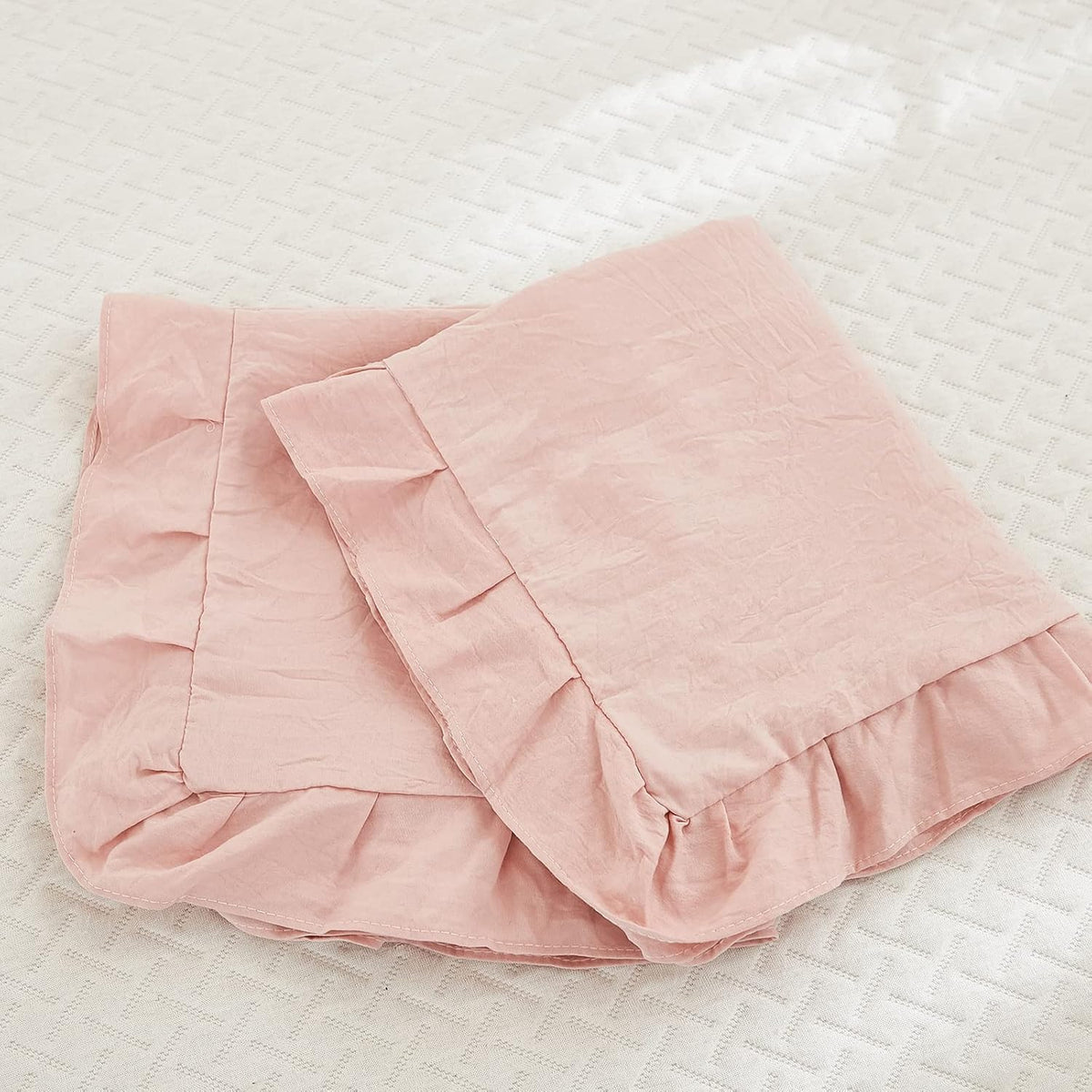 Pink Pillow Shams Baby Pink Ruffle Standard Pillowcases Cute Pillow Cover Set of 2 Shabby Chic Soft Microfiber Pillowcases 2 Pack (Queen (20''x30''), Pink)