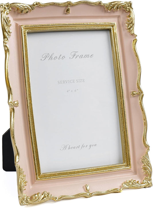 4x6 Cute Picture Frame Pink and Gold Vintage Ornate Resin Frame