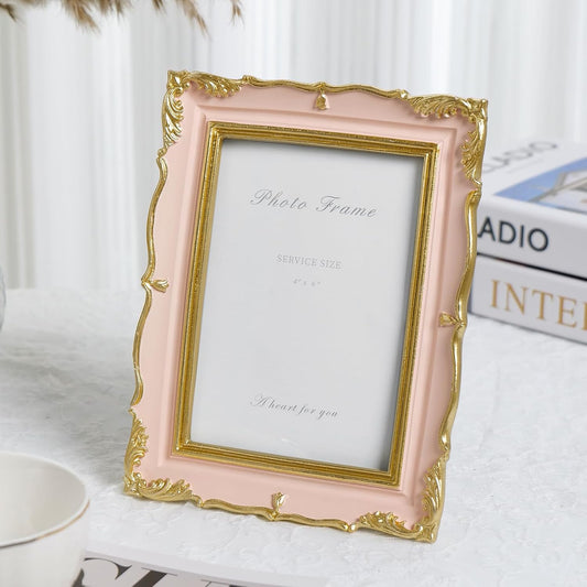 4x6 Cute Picture Frame Pink and Gold Vintage Ornate Resin Frame