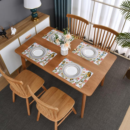 Spring Pink Floral Fabric Placemats Set of 4 Green Leaves Kitchen Dining Table Decoration Washable Polyester Light Blue Flower Cloth Place Mats Outdoor Patio Party Table Decor