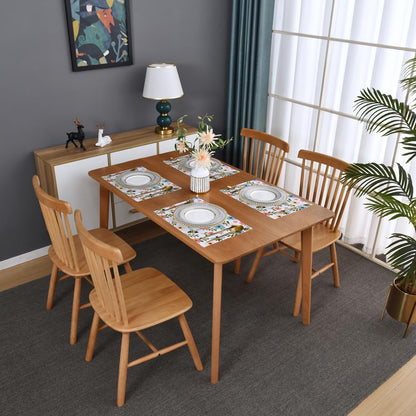 Spring Pink Floral Fabric Placemats Set of 4 Green Leaves Kitchen Dining Table Decoration Washable Polyester Light Blue Flower Cloth Place Mats Outdoor Patio Party Table Decor