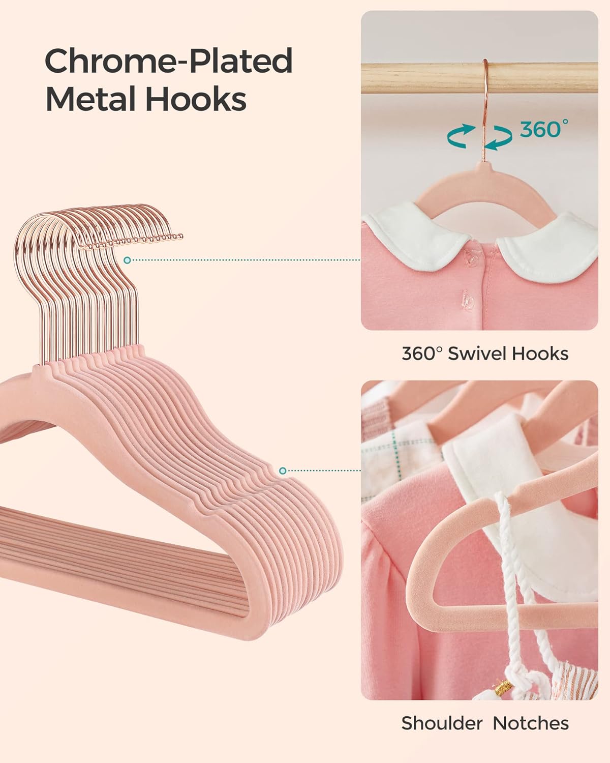 SONGMICS Baby Hangers 50 Pack, Velvet, Non-Slip, Space-Saving