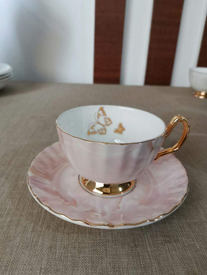 Bone China Cup and Saucer Set- Butterfly and Elegance (Pink)