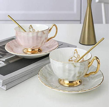 Bone China Cup and Saucer Set- Butterfly and Elegance (Pink)