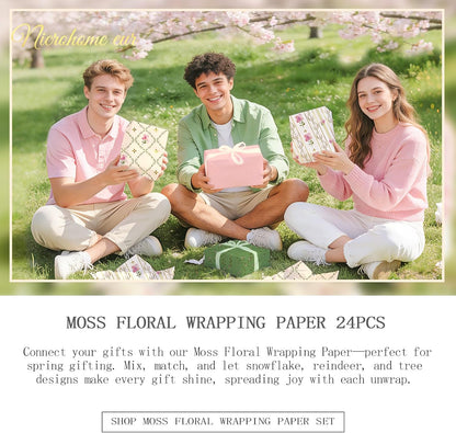 24 Sheets Floral Tissue Paper, Sage Green and Pink 15x20Inch