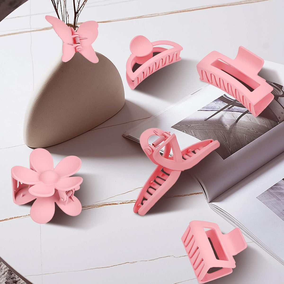 Pink Hair Clips, 6 Pack Cute Hair Clips for Thin Thick Hair