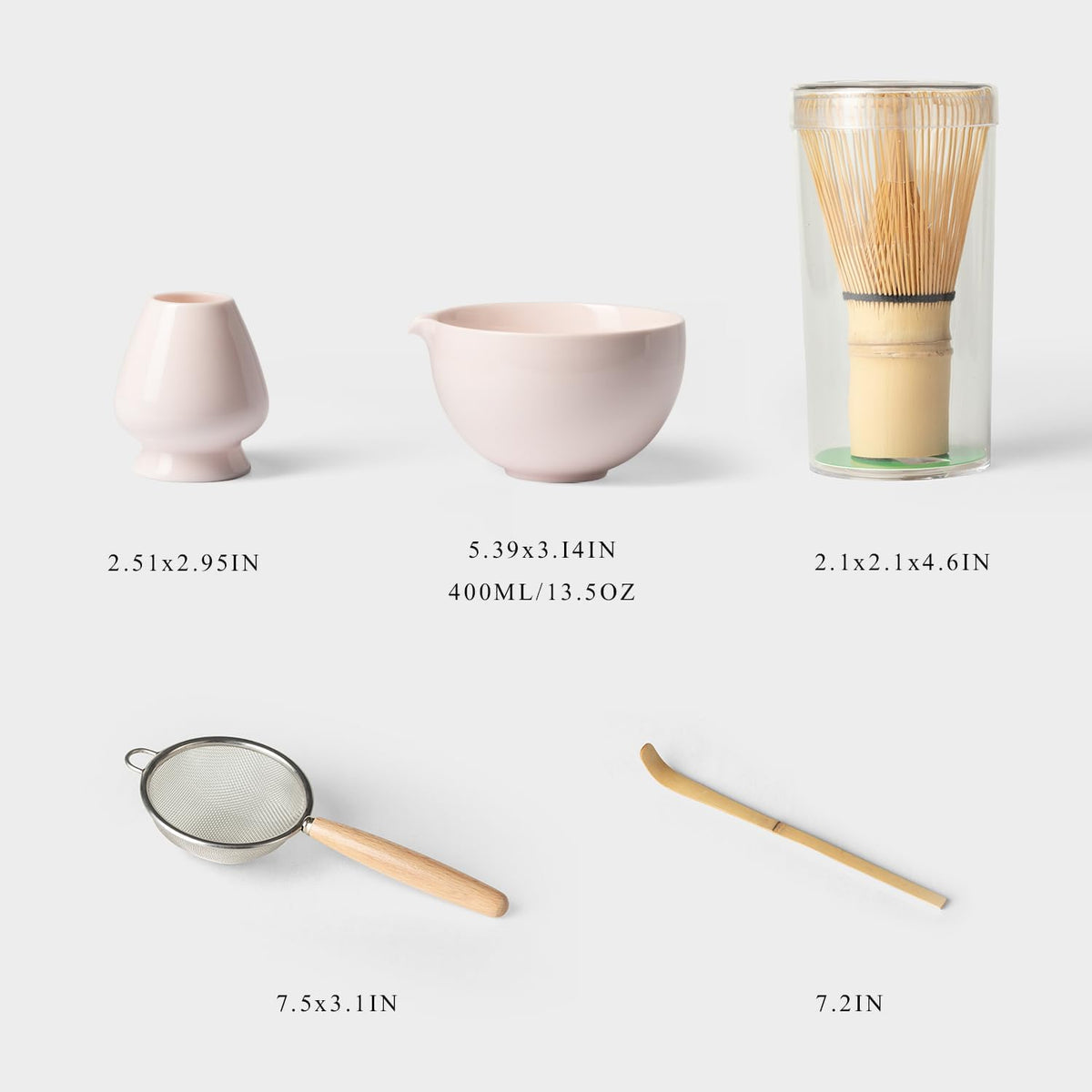 Matcha Whisk Set, Matcha Set with Ceramic Matcha Bowl, Bamboo Whisk & Holder, Sifter, Tea Scoop (Pink)