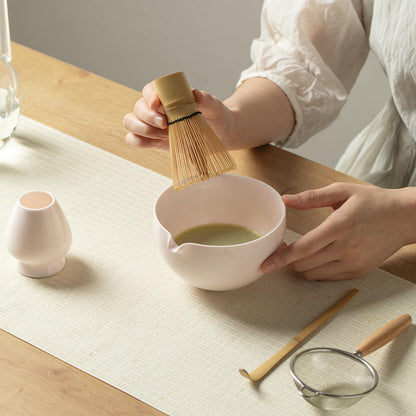 Matcha Whisk Set, Matcha Set with Ceramic Matcha Bowl, Bamboo Whisk & Holder, Sifter, Tea Scoop (Pink)