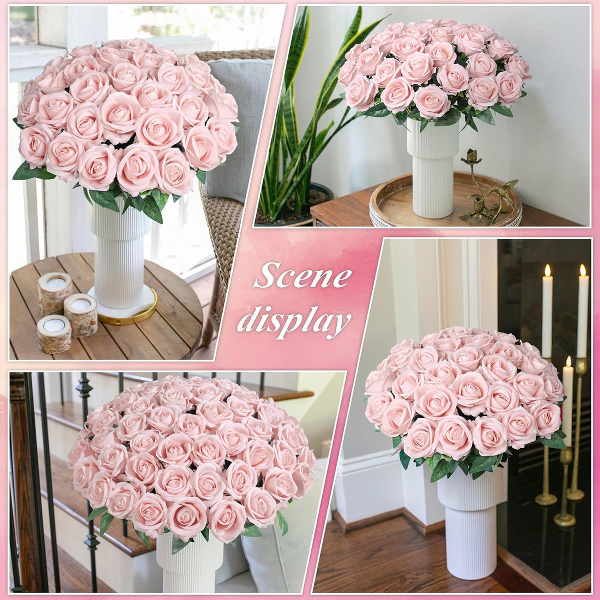50 PCS Roses Artificial Flowers, Fake Roses with Stem Realistic Blush Silk Rose for DIY Wedding Bouquets Table Centerpieces Arrangements Baby Shower Birthday Home Decor Valentines Day Gift for Her