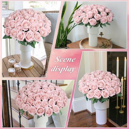 50 PCS Roses Artificial Flowers, Fake Roses with Stem Realistic Blush Silk Rose for DIY Wedding Bouquets Table Centerpieces Arrangements Baby Shower Birthday Home Decor Valentines Day Gift for Her