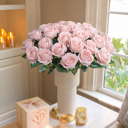 50 PCS Roses Artificial Flowers, Fake Roses with Stem Realistic Blush Silk Rose for DIY Wedding Bouquets Table Centerpieces Arrangements Baby Shower Birthday Home Decor Valentines Day Gift for Her