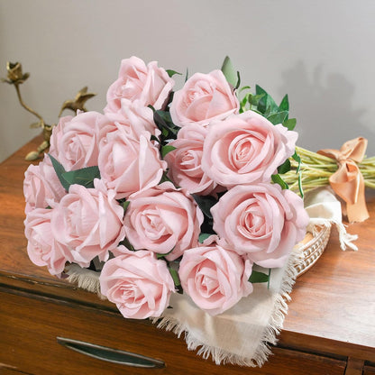 50 PCS Roses Artificial Flowers, Fake Roses with Stem Realistic Blush Silk Rose for DIY Wedding Bouquets Table Centerpieces Arrangements Baby Shower Birthday Home Decor Valentines Day Gift for Her