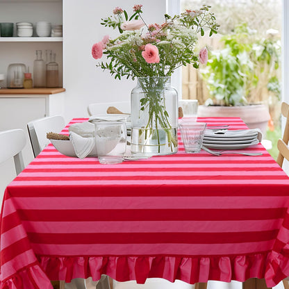 Ruffle Tablecloth Table Cloth Boho Pink Red Striped Rectangle Decorative Table Cover for Home Kitchen Baby Shower Party Wedding Decor, 55 x 70 Inch