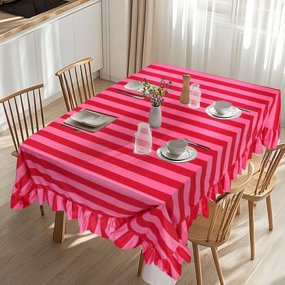 Ruffle Tablecloth Table Cloth Boho Pink Red Striped Rectangle Decorative Table Cover for Home Kitchen Baby Shower Party Wedding Decor, 55 x 70 Inch