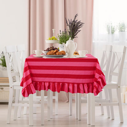 Ruffle Tablecloth Table Cloth Boho Pink Red Striped Rectangle Decorative Table Cover for Home Kitchen Baby Shower Party Wedding Decor, 55 x 70 Inch