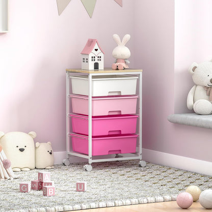 Rolling Cart with Drawers, 4-Drawer Utility Cart, Pink