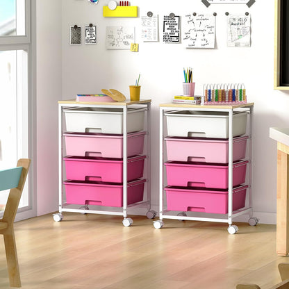 Rolling Cart with Drawers, 4-Drawer Utility Cart, Pink