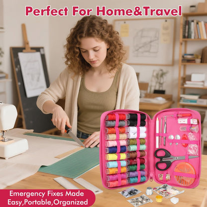 198pcs Sewing Kit for Adults, Pink