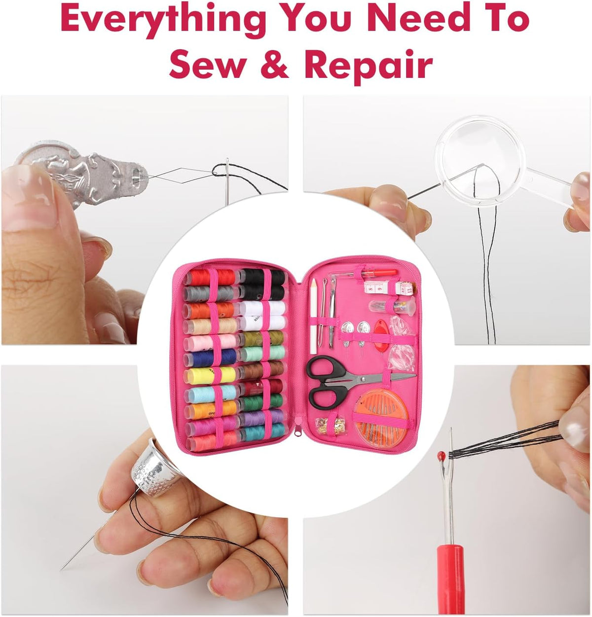 198pcs Sewing Kit for Adults, Pink