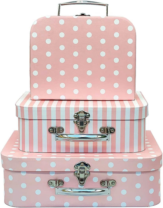 Paperboard Suitcases Set of 3 Decorative Boxes, Compatible with Barbie Storage Organizer, Doll Clothes, Toys, Photos, Accessories, Hat, Cute Storage Gift Boxes for Kids Girls Home Decoration
