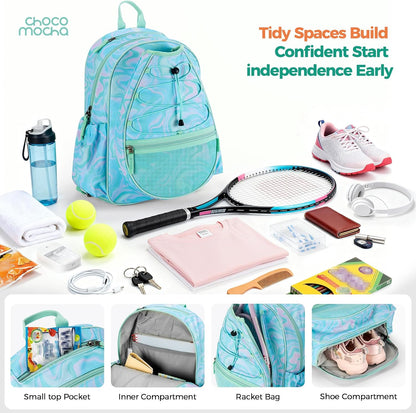 Kids Tennis Bag, 16 Inch Youth & Junior Tennis Backpack with Shoe Compartment, Holds 2 Rackets (21–23 Inch)
