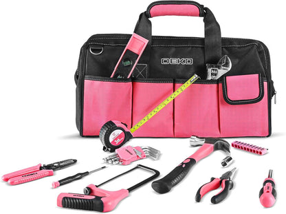 Pink Tool Set for Women Ladies Girls, 226-Piece Household Hand Tool Kit with Wide Mouth Open Storage Tool Bag for DIY, Home and Equipment Maintenance