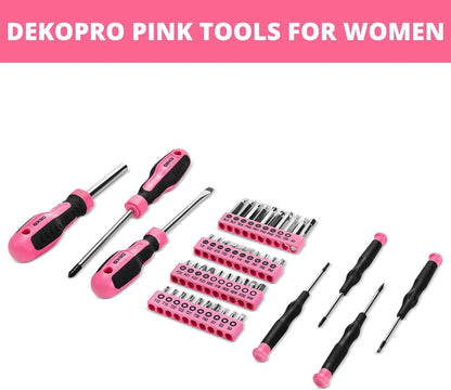 Pink Tool Set for Women Ladies Girls, 226-Piece Household Hand Tool Kit with Wide Mouth Open Storage Tool Bag for DIY, Home and Equipment Maintenance