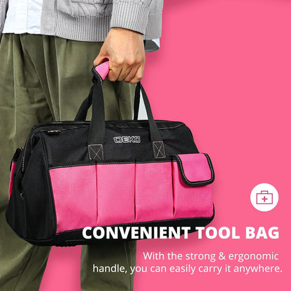 Pink Tool Set for Women Ladies Girls, 226-Piece Household Hand Tool Kit with Wide Mouth Open Storage Tool Bag for DIY, Home and Equipment Maintenance