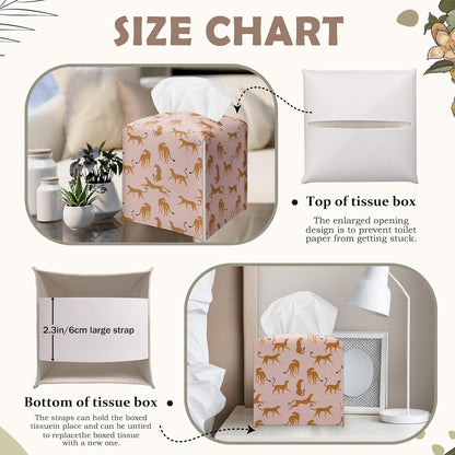 Pink Cheetah Decorative Square Leather Tissue Box Cover - Tissue Holder Gifts for Women Family and Friends Funny Unique for Home Decor Decorative for Kids Room Kitchen Bathroom Office - A28